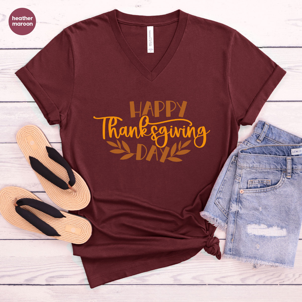 Happy Thanksgiving Day T-Shirt, Matching Family Shirts, Fall Crewneck Sweatshirt, Family Gifts, Leaves Graphic Tees, Autumn Vneck TShirt