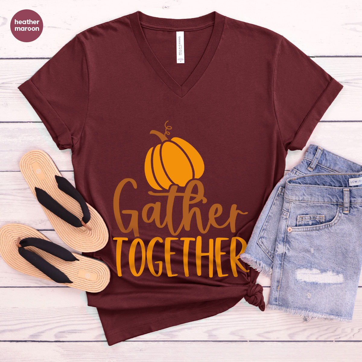 Fall Crewneck Sweatshirt, Thanksgiving Family Outfits, Pumpkin Graphic Tees, Autumn Clothing, Thankful Toddler Tshirt, Gather Together Shirt