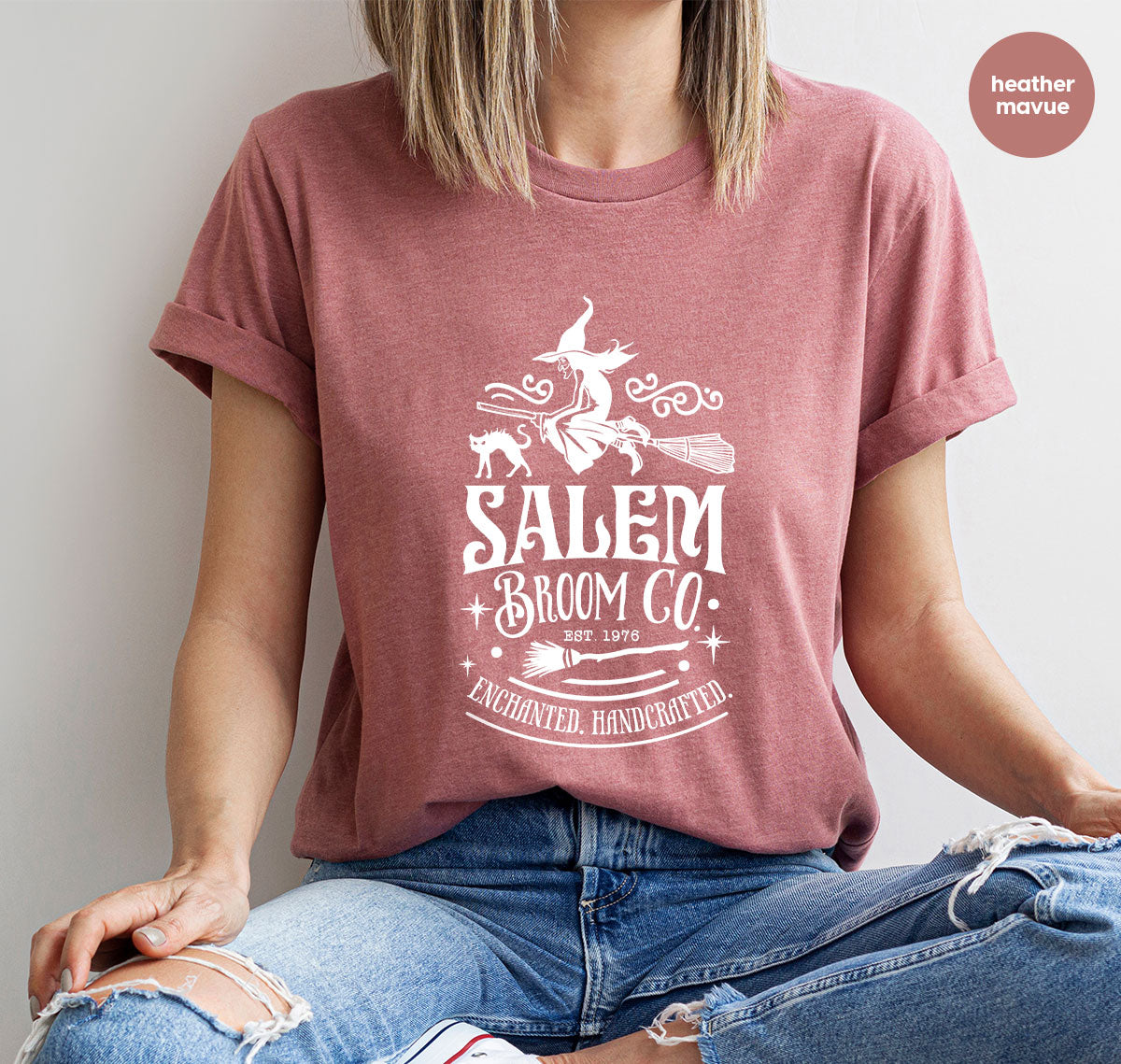 Halloween T-Shirt, Halloween Gifts, Salem Graphic Tees, Witchy Gifts, Witch Crewneck Sweatshirt, Womens Vneck T Shirt, Broom Shirt