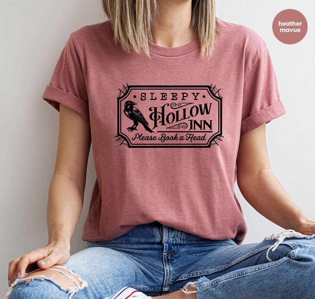 Halloween Crewneck Sweatshirt, Crow Graphic Tees, Gift for Him, Cool Movie T-Shirt, Gift for Her, Spooky Season Party VNeck Shirt
