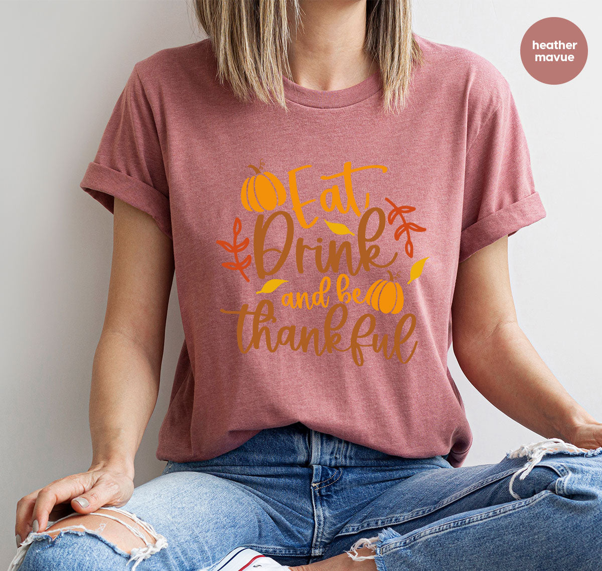 Cute Pumpkin T-Shirt, Fall Graphic Tees, Thankful Gifts, Thanksgiving Outfits, Autumn Crewneck Sweatshirt, Fall Leaves Vneck Shirt