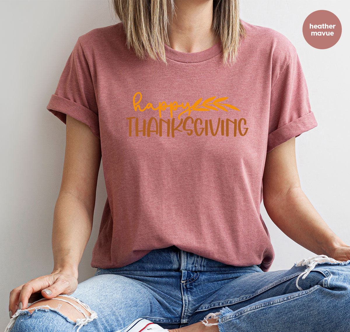 Happy Thanksgiving Shirt, Fall Crewneck Sweatshirt, Family Gifts, Matching Family TShirts, Autumn Vneck Tshirt, Leaves Graphic Tees