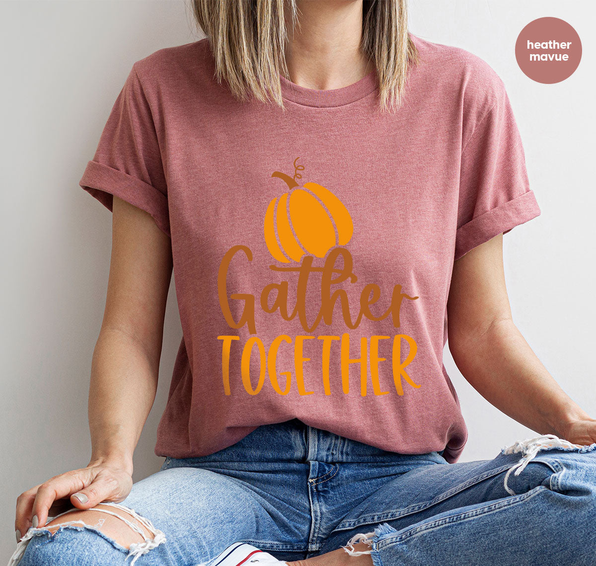 Fall Crewneck Sweatshirt, Thanksgiving Family Outfits, Pumpkin Graphic Tees, Autumn Clothing, Thankful Toddler Tshirt, Gather Together Shirt