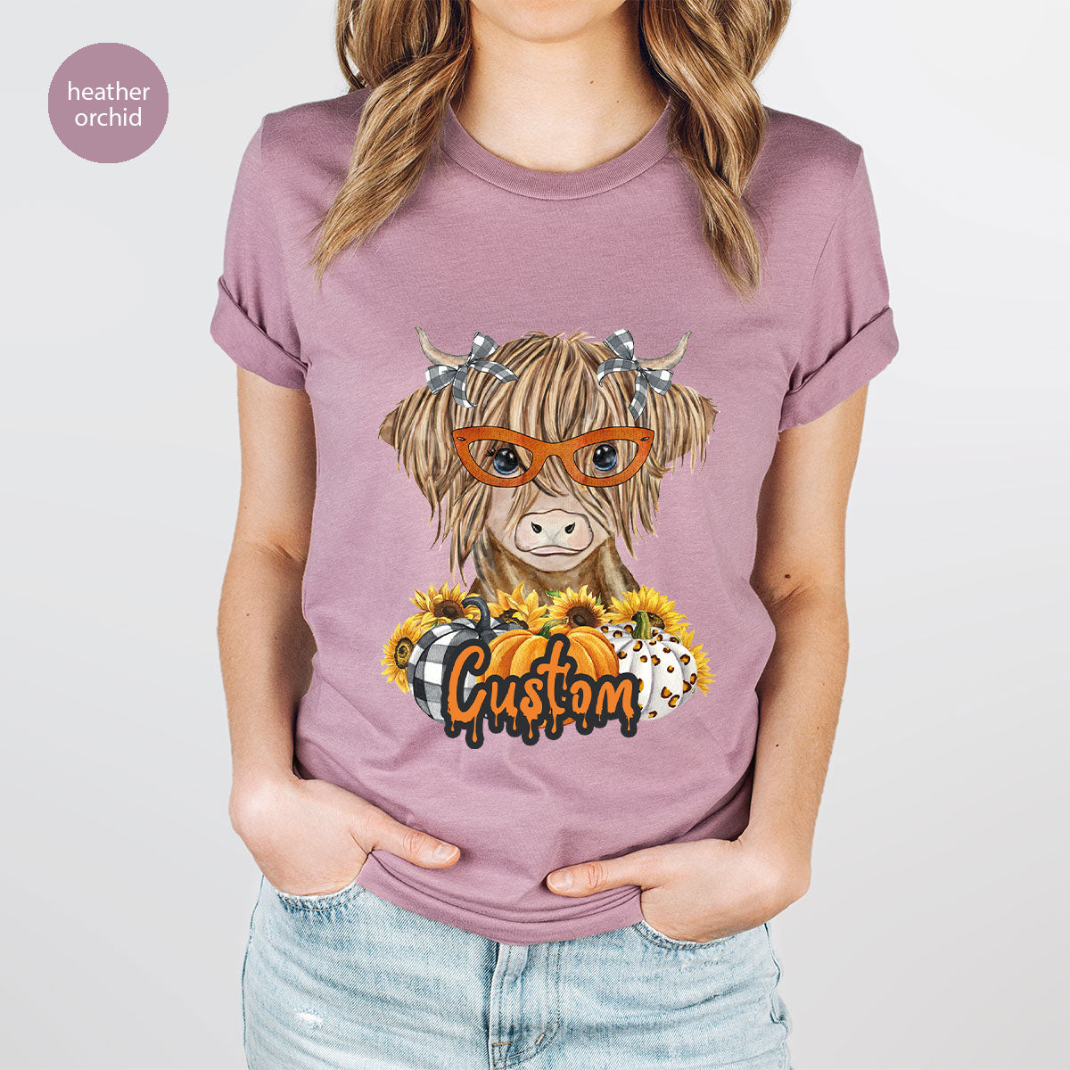 Custom Cow Shirt, Fall Graphic Tees, Personalized Farmer Gifts, Customized Pumpkin T-Shirt, Kids Farm Clothing, Thanksgiving Vneck Tshirt