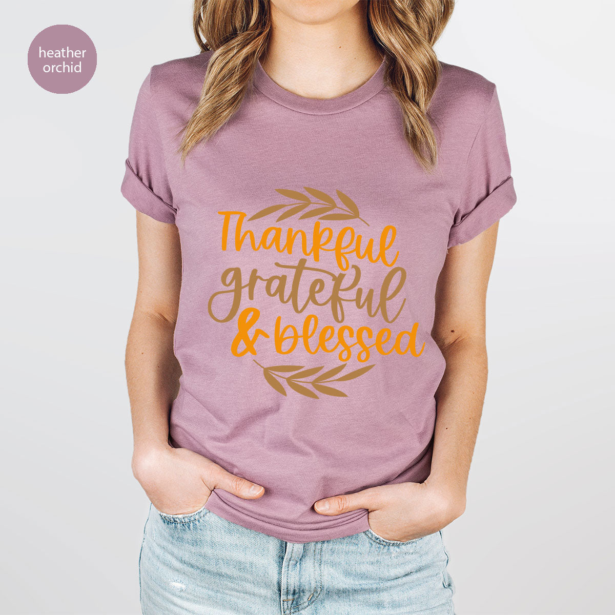 Fall Tshirt, Autumn Clothing, Gift for Her, Happy Thanksgiving Outfit, Leaves Graphic Tees, Thankful Grateful Blessed T-Shirt