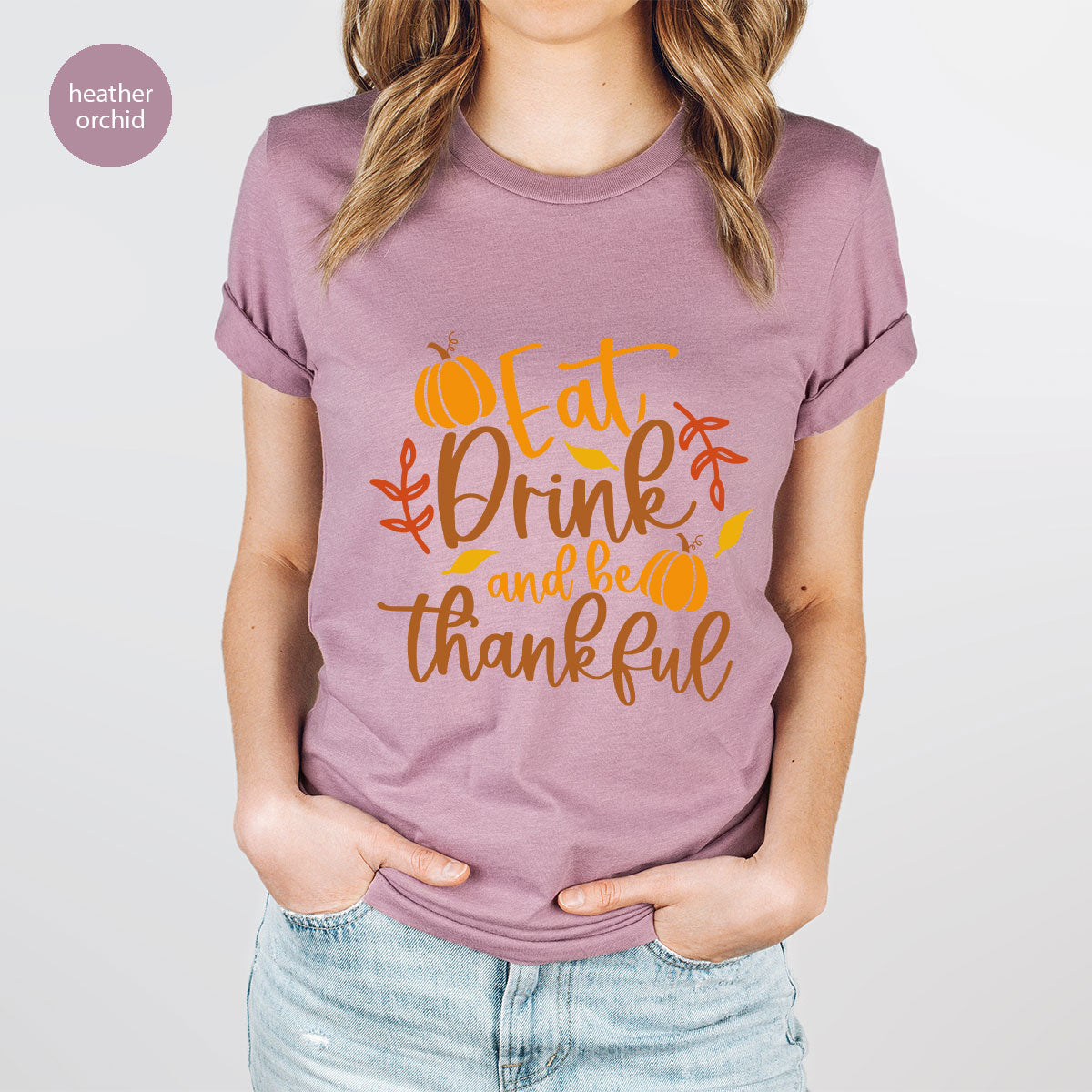 Cute Pumpkin T-Shirt, Fall Graphic Tees, Thankful Gifts, Thanksgiving Outfits, Autumn Crewneck Sweatshirt, Fall Leaves Vneck Shirt