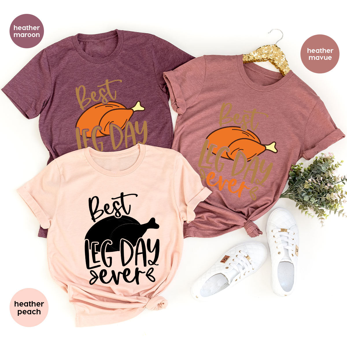 Funny Thanksgiving Shirts, Turkey Graphic Tees, Fall Crewneck Sweatshirt, Autumn Outfit, Matching Family TShirts, Best Leg Day Ever T-Shirt