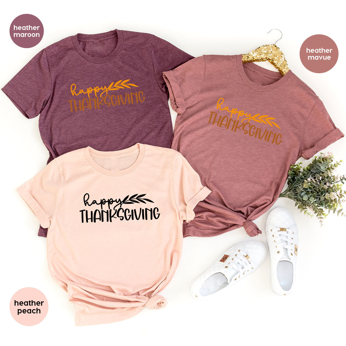 Happy Thanksgiving Shirt, Fall Crewneck Sweatshirt, Family Gifts, Matching Family TShirts, Autumn Vneck Tshirt, Leaves Graphic Tees