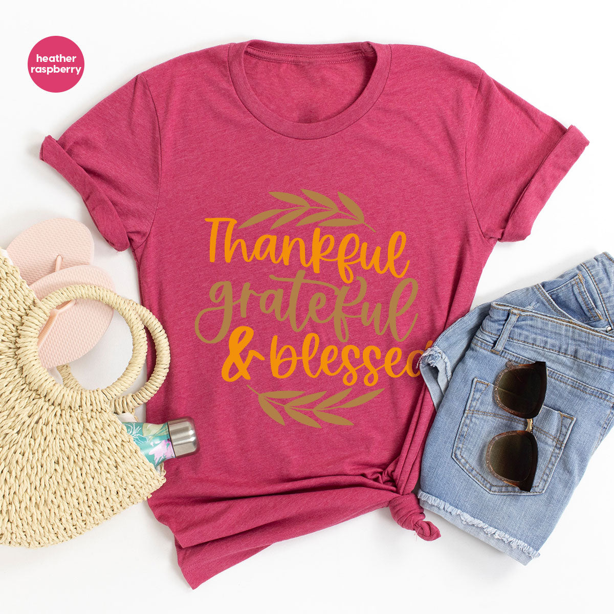 Fall Tshirt, Autumn Clothing, Gift for Her, Happy Thanksgiving Outfit, Leaves Graphic Tees, Thankful Grateful Blessed T-Shirt