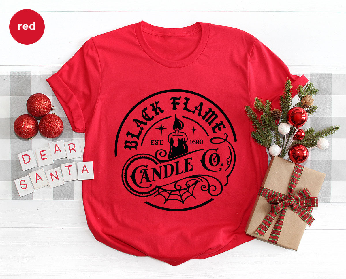 Black Flame Candle Shirt, Halloween Gifts, Hocus Pocus Tshirt, Halloween Party Clothing, Witch Vneck T-Shirt, Witchy Shirts, Gift for Her
