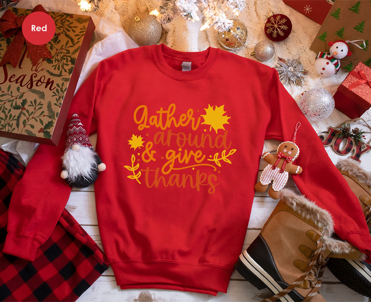 Thanksgiving Sweatshirts, Gifts for Family, Kids Fall Clothes, Leaves Graphic Tees, Autumn Toddler Outfits, Thankful Vneck TShirt