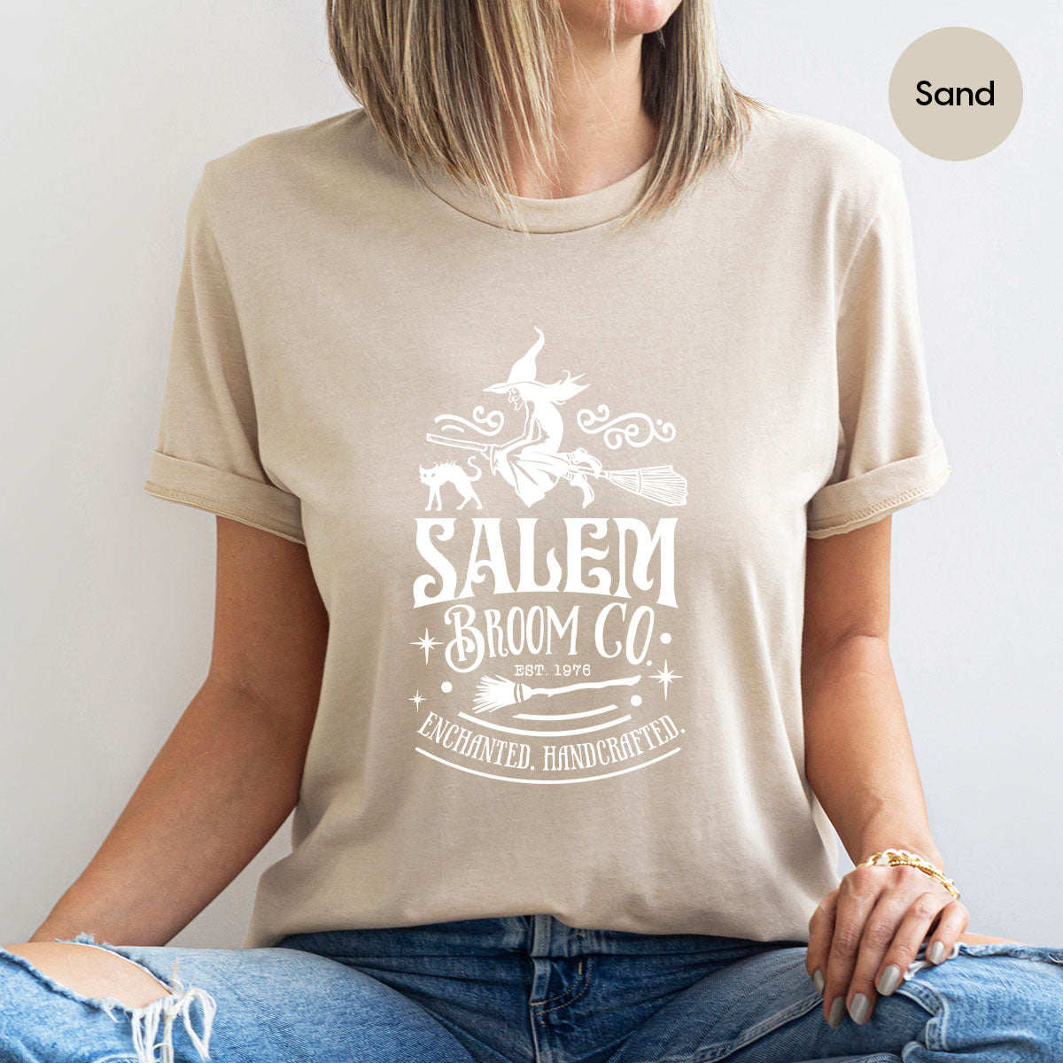 Halloween T-Shirt, Halloween Gifts, Salem Graphic Tees, Witchy Gifts, Witch Crewneck Sweatshirt, Womens Vneck T Shirt, Broom Shirt