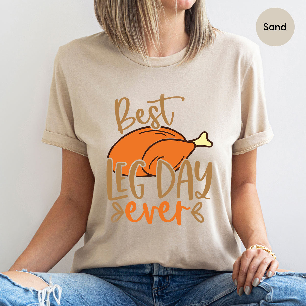 Funny Thanksgiving Shirts, Turkey Graphic Tees, Fall Crewneck Sweatshirt, Autumn Outfit, Matching Family TShirts, Best Leg Day Ever T-Shirt