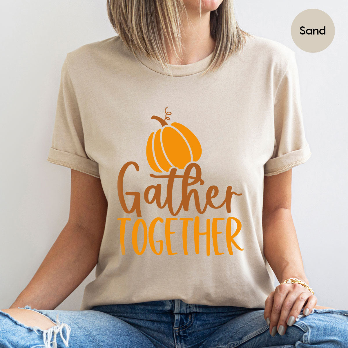 Fall Crewneck Sweatshirt, Thanksgiving Family Outfits, Pumpkin Graphic Tees, Autumn Clothing, Thankful Toddler Tshirt, Gather Together Shirt