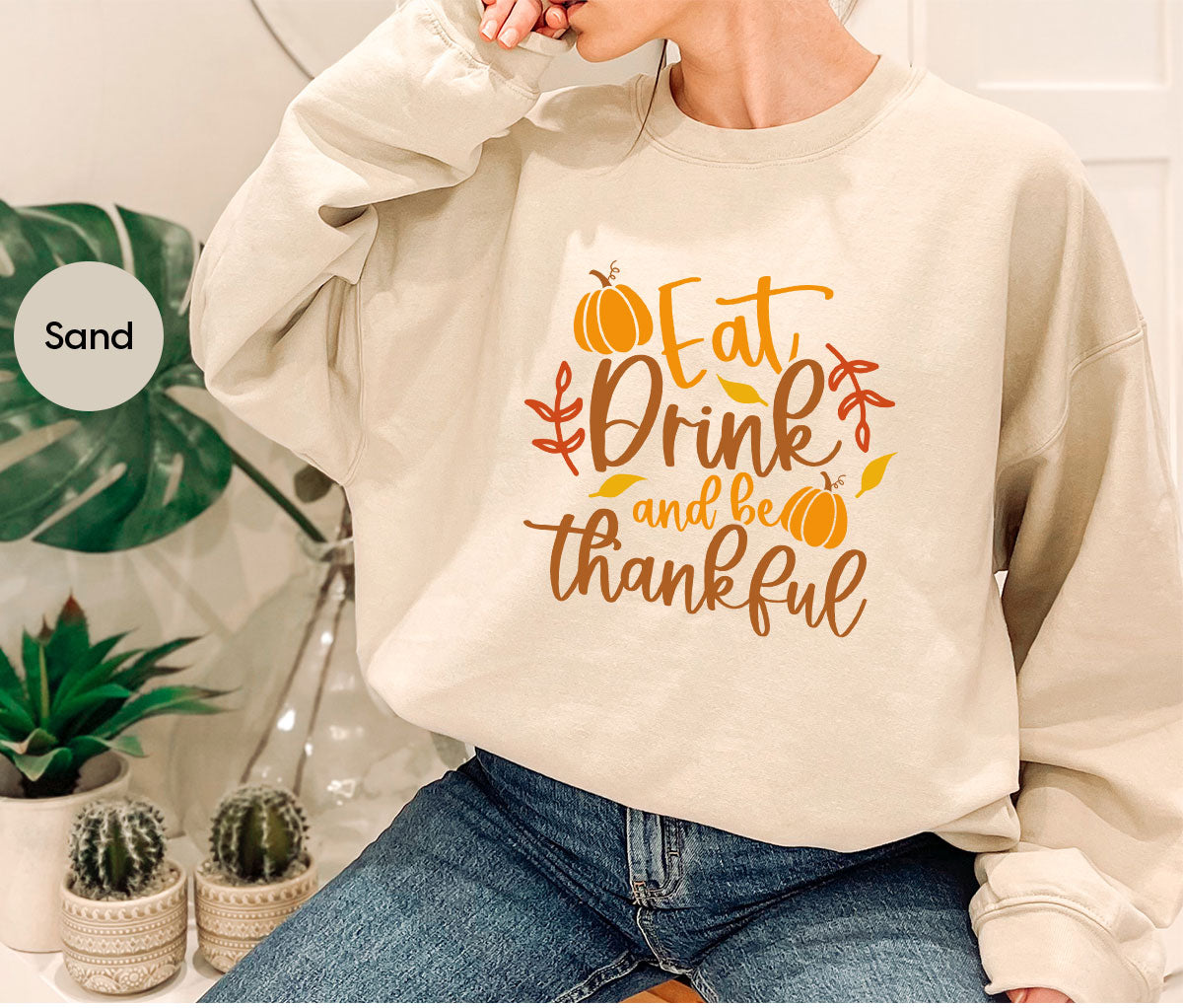 Cute Pumpkin T-Shirt, Fall Graphic Tees, Thankful Gifts, Thanksgiving Outfits, Autumn Crewneck Sweatshirt, Fall Leaves Vneck Shirt