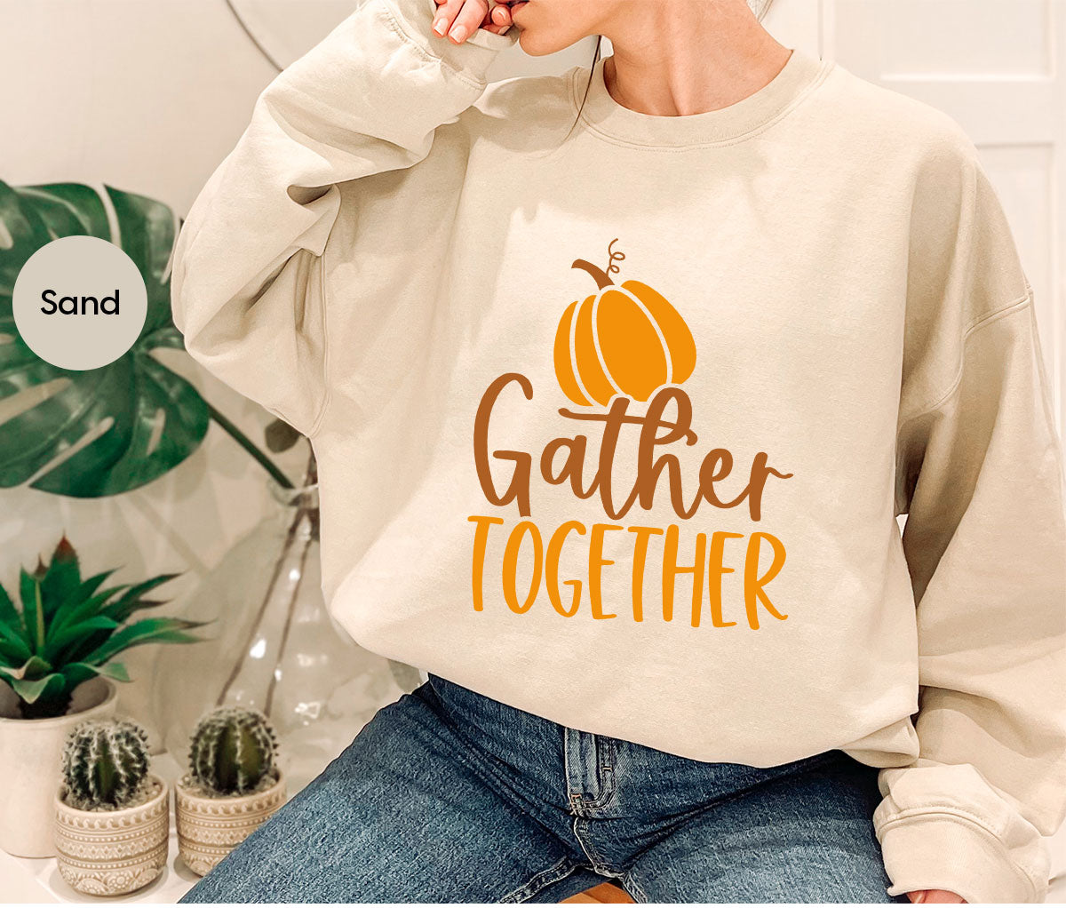 Fall Crewneck Sweatshirt, Thanksgiving Family Outfits, Pumpkin Graphic Tees, Autumn Clothing, Thankful Toddler Tshirt, Gather Together Shirt