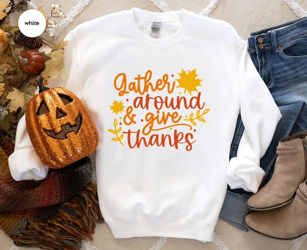 Thanksgiving Sweatshirts, Gifts for Family, Kids Fall Clothes, Leaves Graphic Tees, Autumn Toddler Outfits, Thankful Vneck TShirt