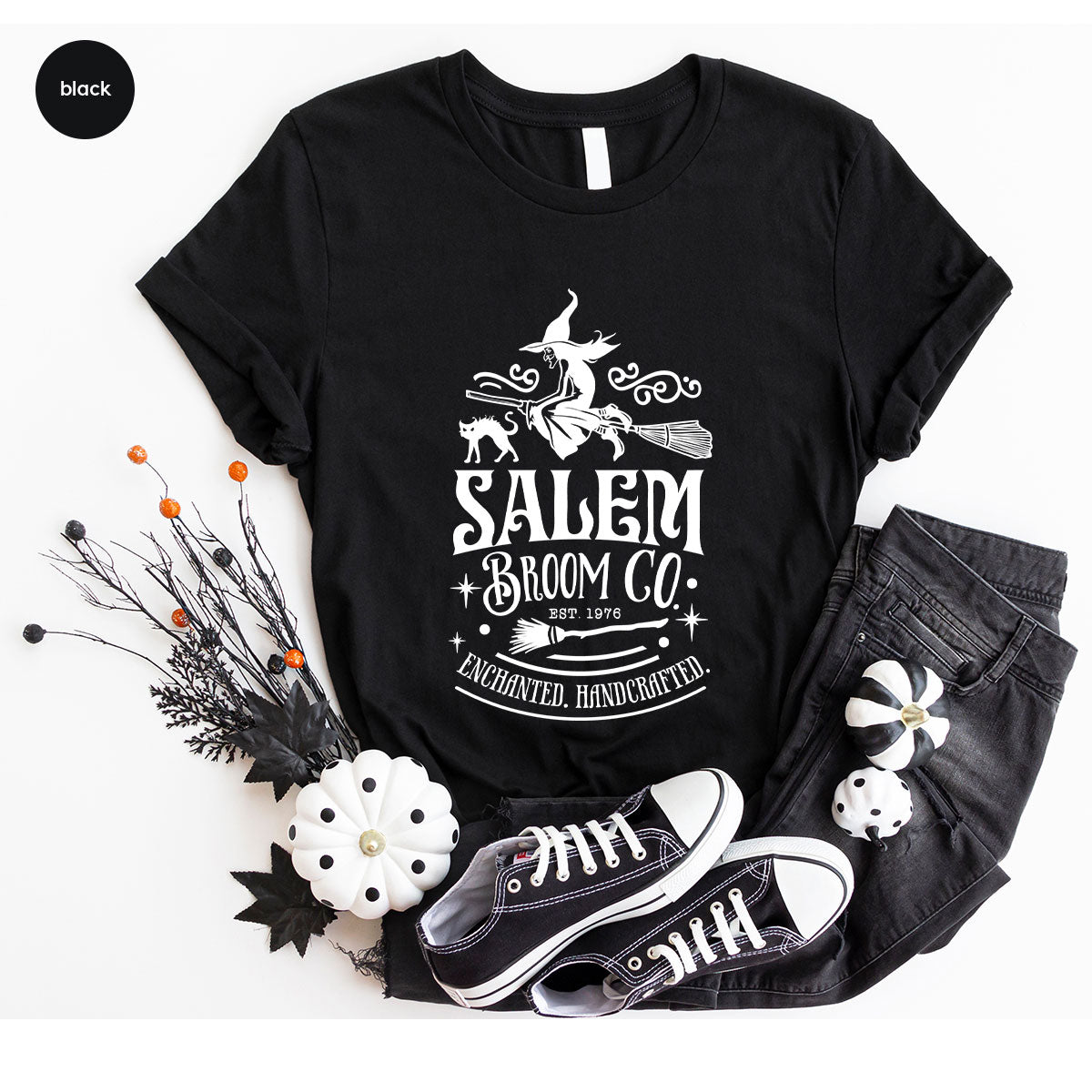 Halloween T-Shirt, Halloween Gifts, Salem Graphic Tees, Witchy Gifts, Witch Crewneck Sweatshirt, Womens Vneck T Shirt, Broom Shirt