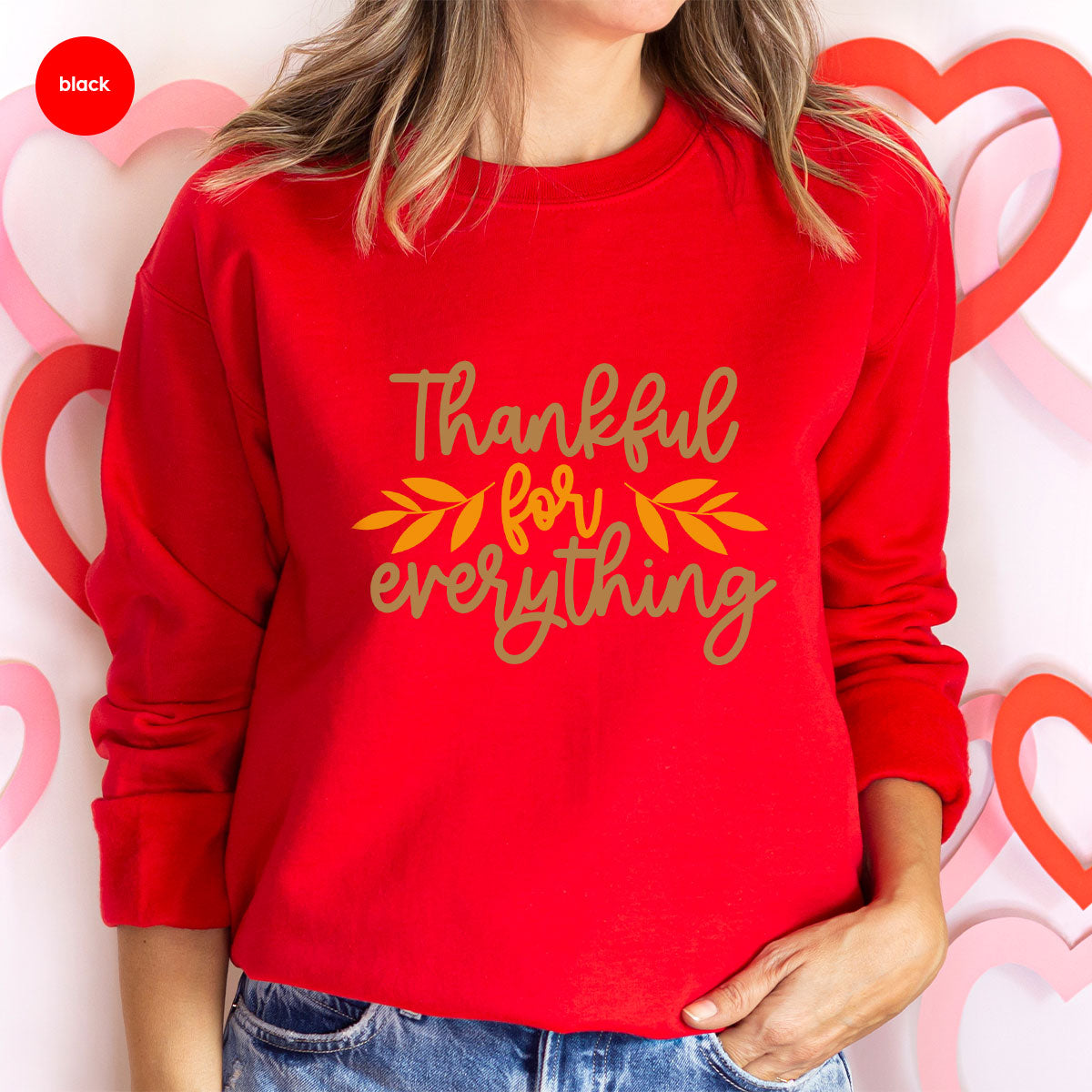 Thanksgiving T Shirts, Gifts for Her, Fall Leaves Graphic Tees, Autumn Clothing, Thankful for Everything T-Shirt, Womens Vneck TShirt