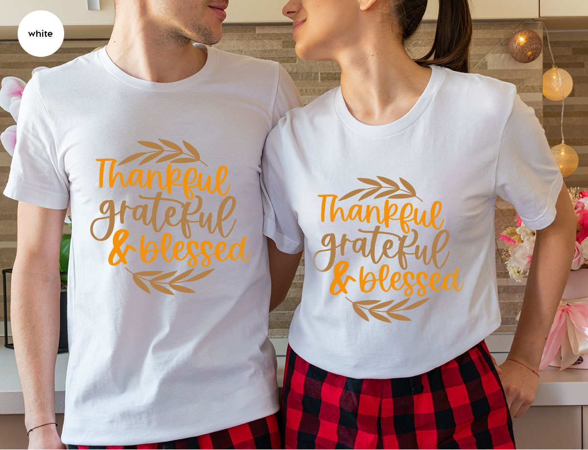 Fall Tshirt, Autumn Clothing, Gift for Her, Happy Thanksgiving Outfit, Leaves Graphic Tees, Thankful Grateful Blessed T-Shirt