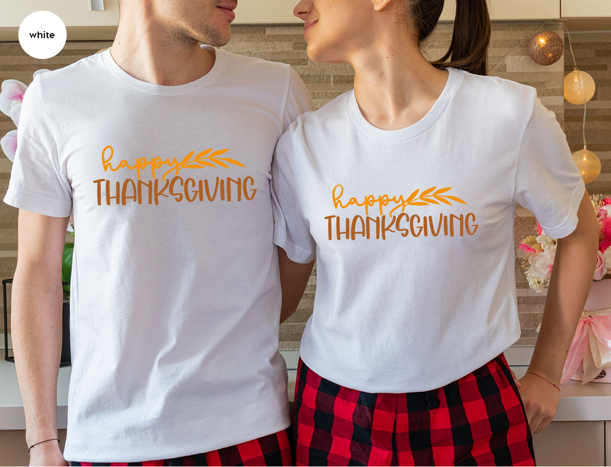 Happy Thanksgiving Shirt, Fall Crewneck Sweatshirt, Family Gifts, Matching Family TShirts, Autumn Vneck Tshirt, Leaves Graphic Tees