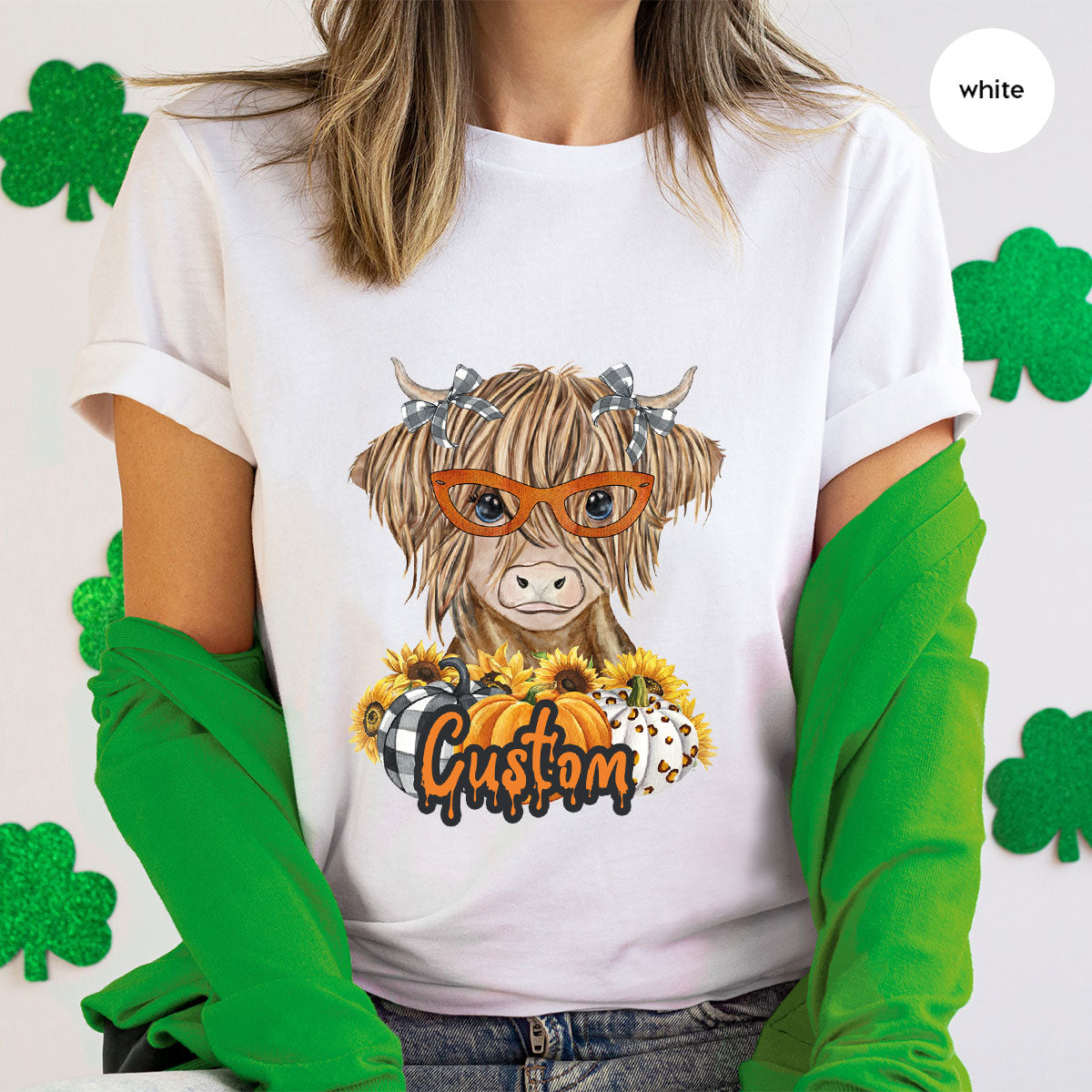 Custom Cow Shirt, Fall Graphic Tees, Personalized Farmer Gifts, Customized Pumpkin T-Shirt, Kids Farm Clothing, Thanksgiving Vneck Tshirt