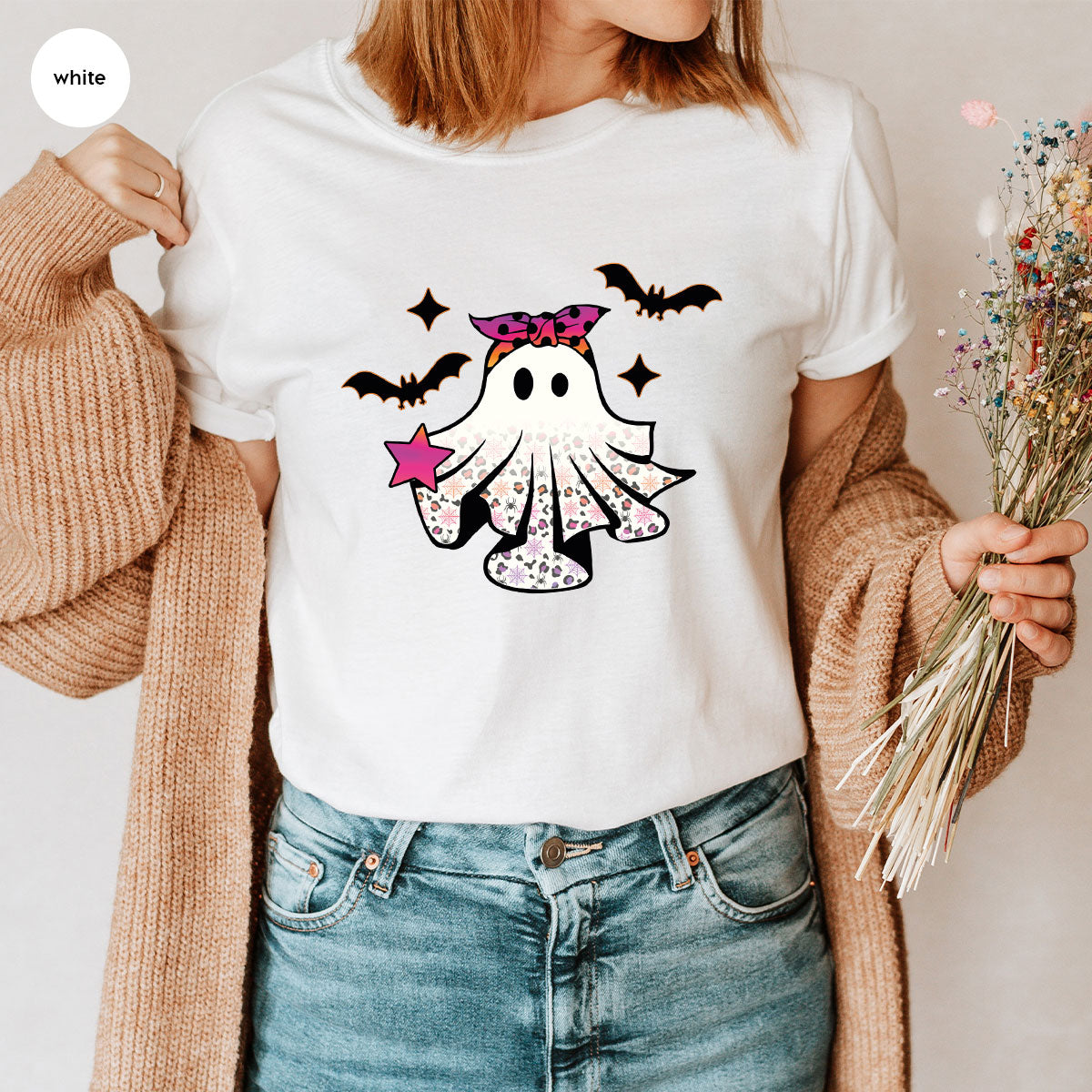 Spooky Season Outfit, Ghost Graphic Tee, Girls Boo Vneck TShirt