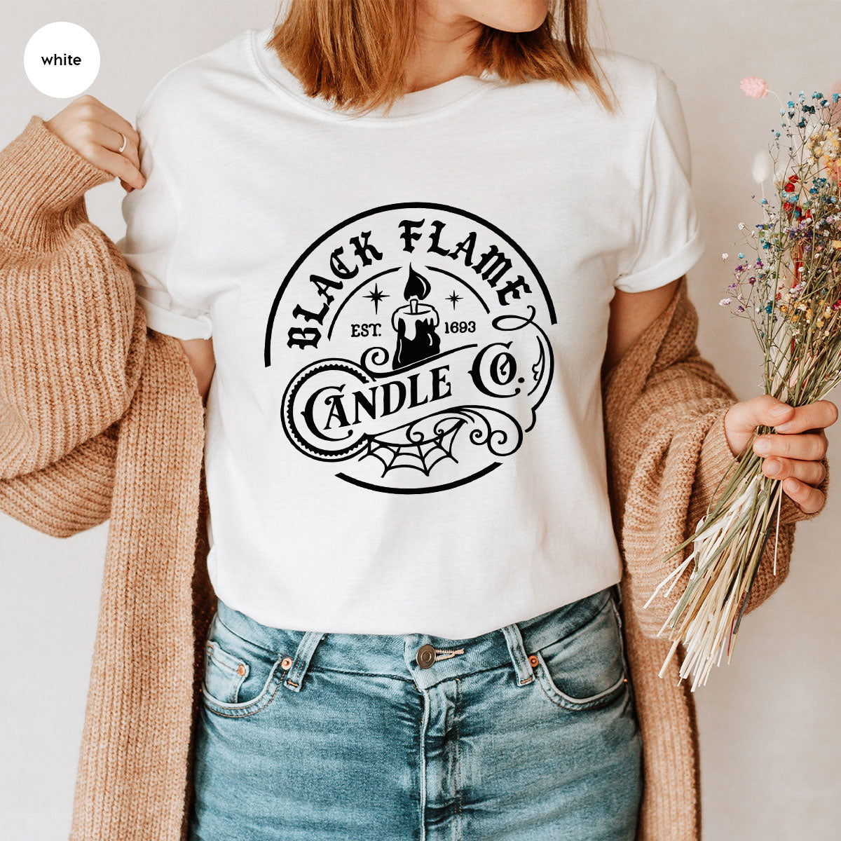 Black Flame Candle Shirt, Halloween Gifts, Hocus Pocus Tshirt, Halloween Party Clothing, Witch Vneck T-Shirt, Witchy Shirts, Gift for Her