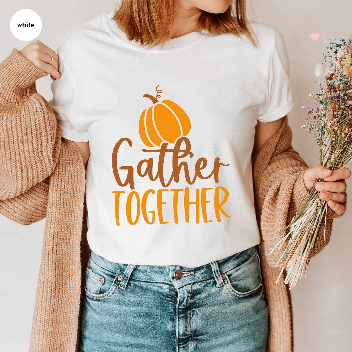 Fall Crewneck Sweatshirt, Thanksgiving Family Outfits, Pumpkin Graphic Tees, Autumn Clothing, Thankful Toddler Tshirt, Gather Together Shirt