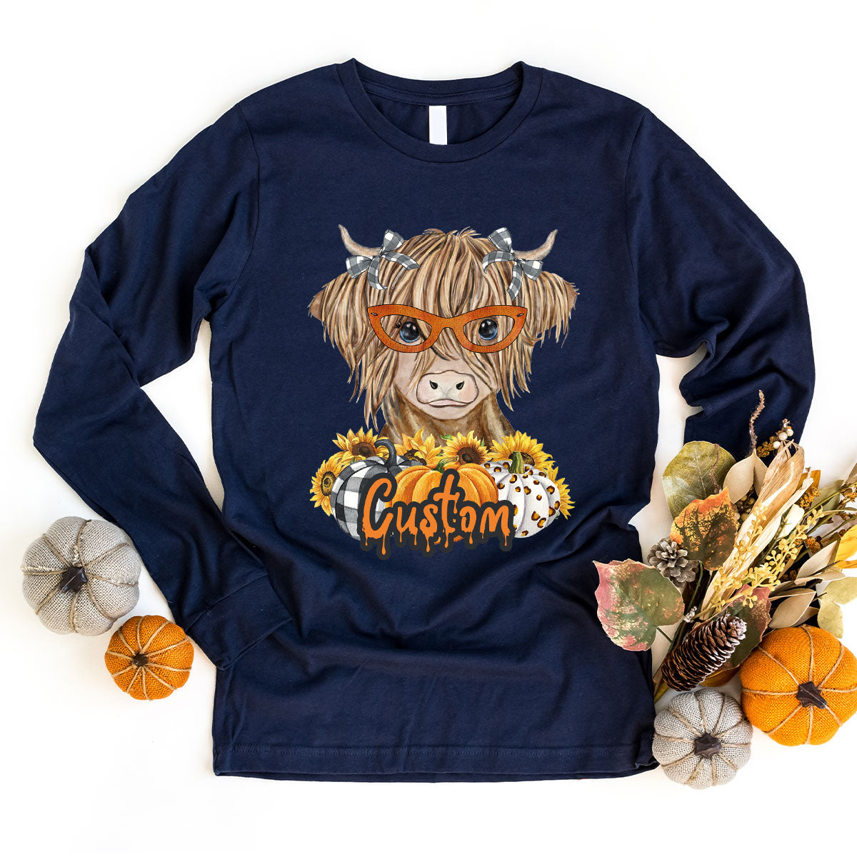 Custom Cow Shirt, Fall Graphic Tees, Personalized Farmer Gifts, Customized Pumpkin T-Shirt, Kids Farm Clothing, Thanksgiving Vneck Tshirt