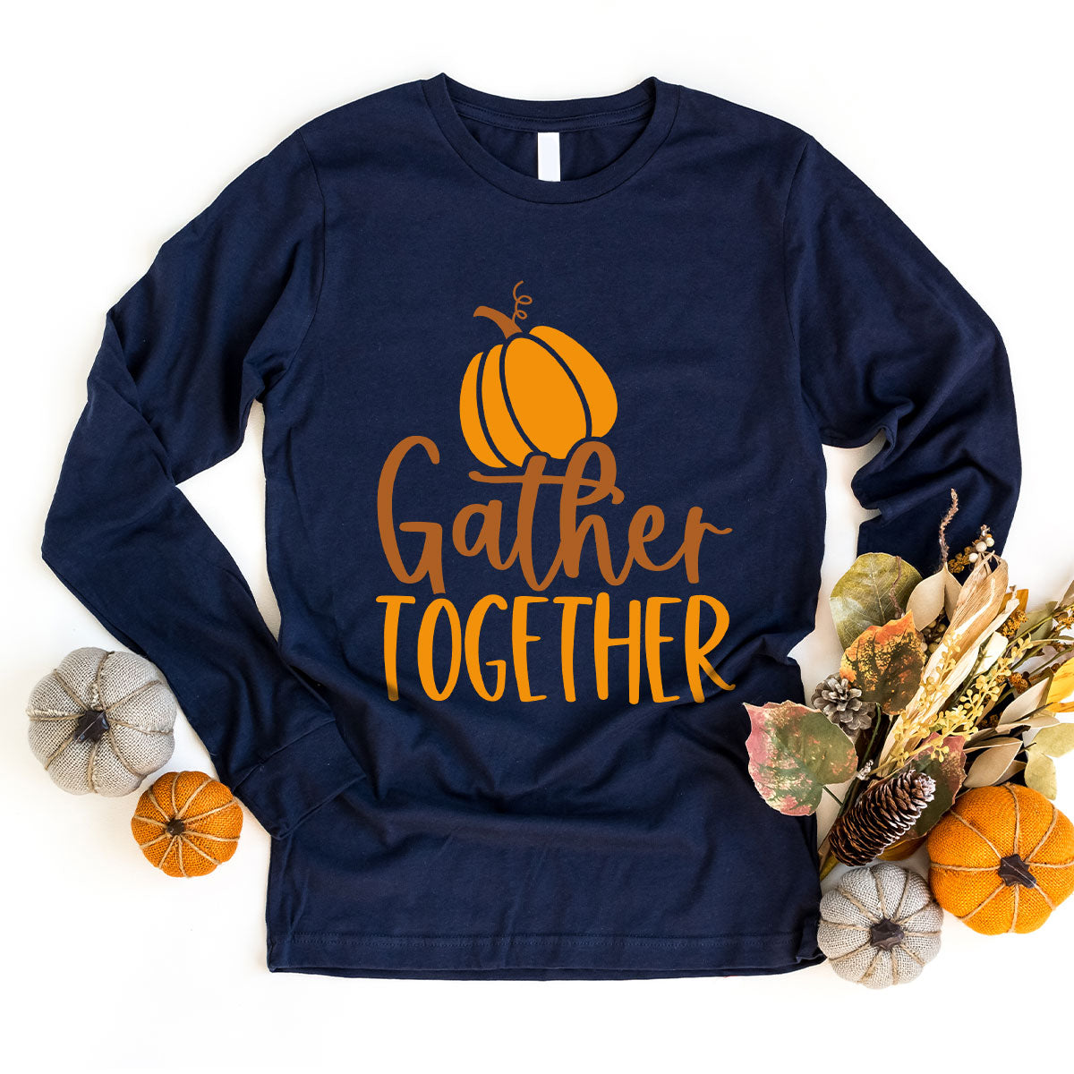 Fall Crewneck Sweatshirt, Thanksgiving Family Outfits, Pumpkin Graphic Tees, Autumn Clothing, Thankful Toddler Tshirt, Gather Together Shirt