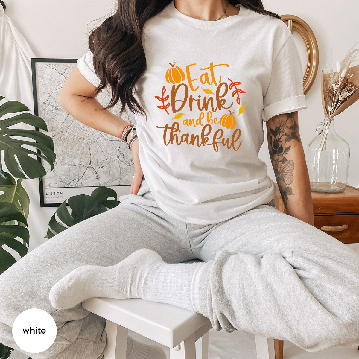 Cute Pumpkin T-Shirt, Fall Graphic Tees, Thankful Gifts, Thanksgiving Outfits, Autumn Crewneck Sweatshirt, Fall Leaves Vneck Shirt