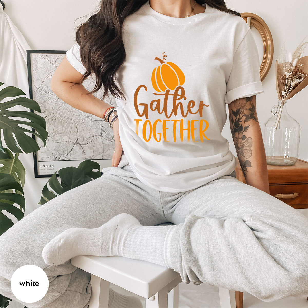 Fall Crewneck Sweatshirt, Thanksgiving Family Outfits, Pumpkin Graphic Tees, Autumn Clothing, Thankful Toddler Tshirt, Gather Together Shirt