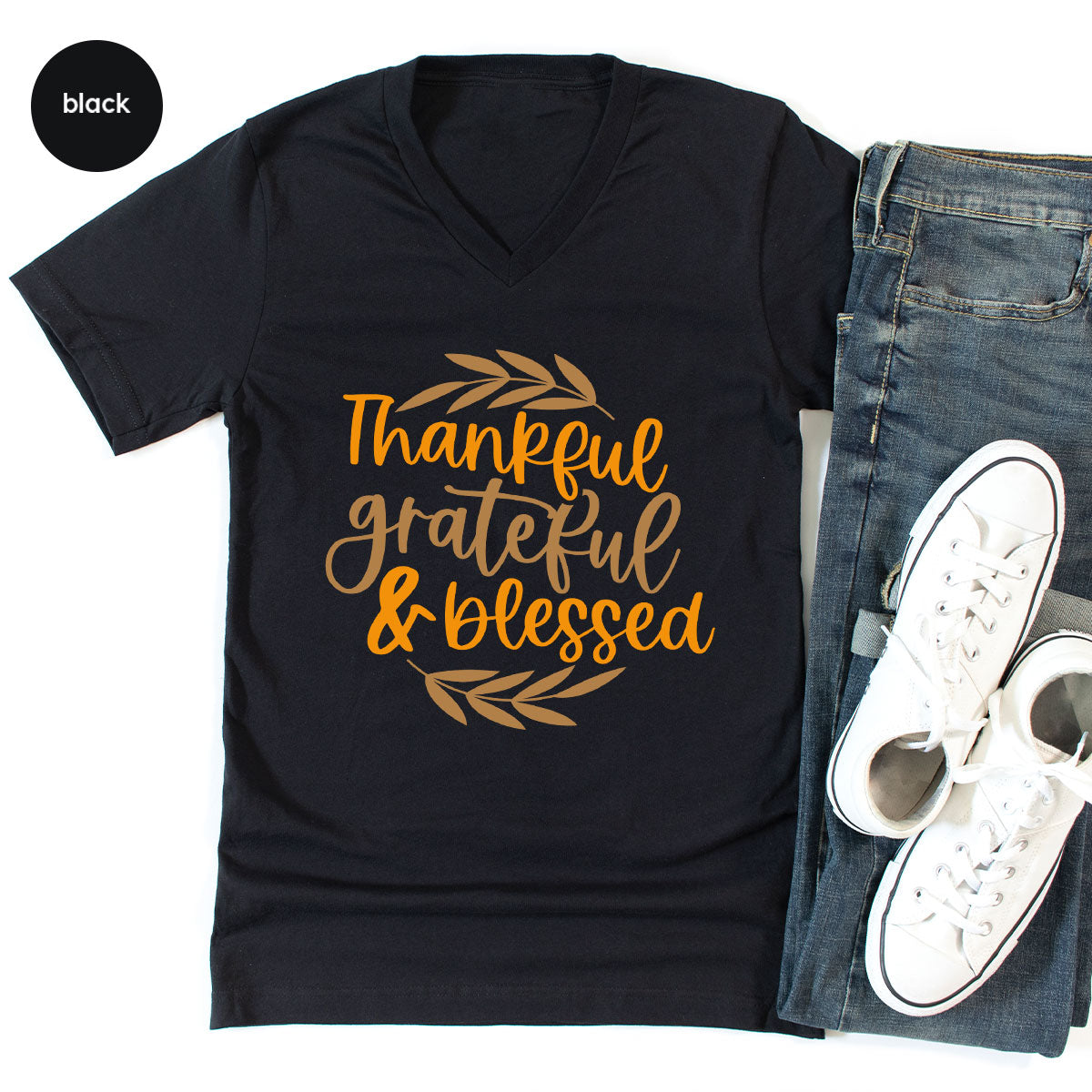 Fall Tshirt, Autumn Clothing, Gift for Her, Happy Thanksgiving Outfit, Leaves Graphic Tees, Thankful Grateful Blessed T-Shirt