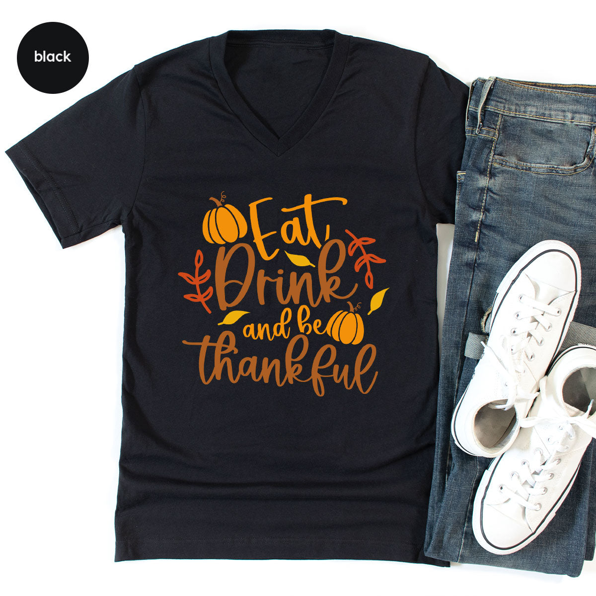 Cute Pumpkin T-Shirt, Fall Graphic Tees, Thankful Gifts, Thanksgiving Outfits, Autumn Crewneck Sweatshirt, Fall Leaves Vneck Shirt