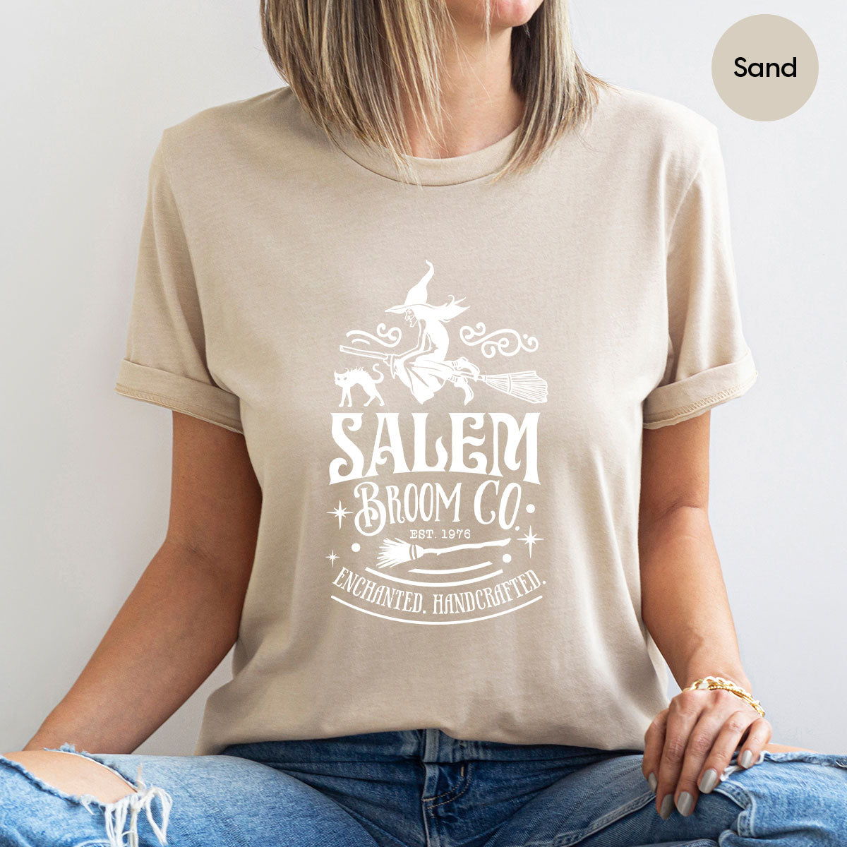 Halloween T-Shirt, Halloween Gifts, Salem Graphic Tees, Witchy Gifts, Witch Crewneck Sweatshirt, Womens Vneck T Shirt, Broom Shirt