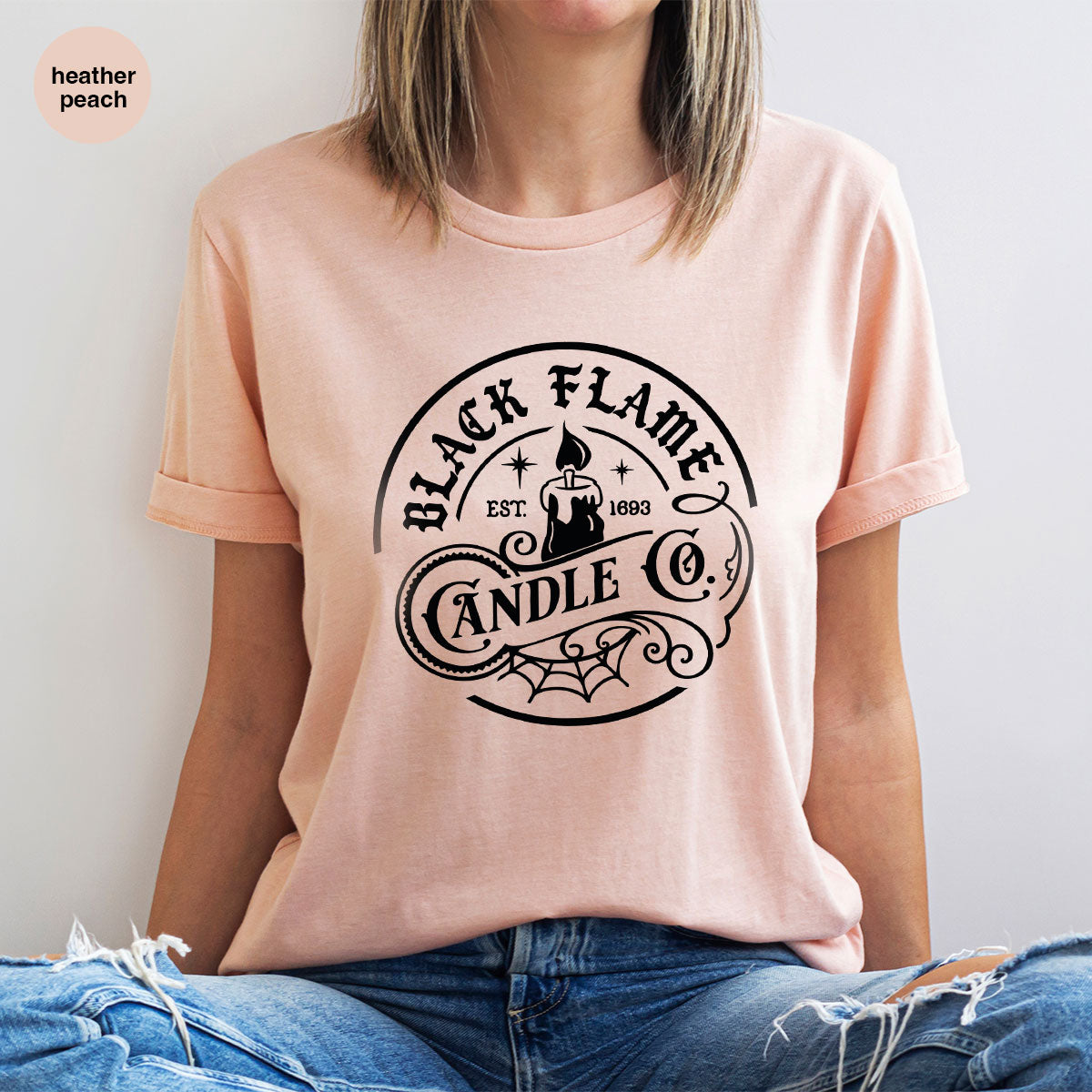 Black Flame Candle Shirt, Halloween Gifts, Hocus Pocus Tshirt, Halloween Party Clothing, Witch Vneck T-Shirt, Witchy Shirts, Gift for Her