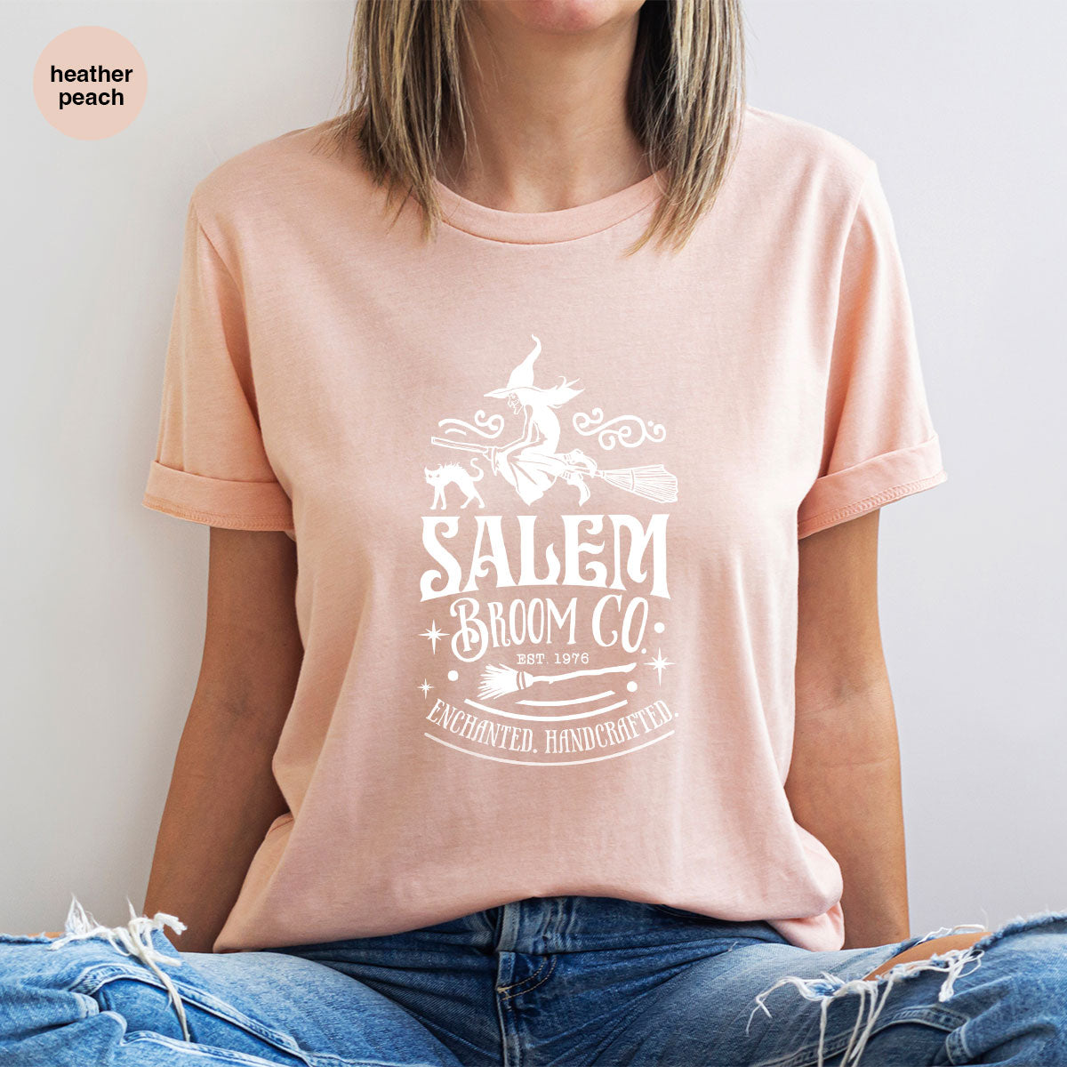 Halloween T-Shirt, Halloween Gifts, Salem Graphic Tees, Witchy Gifts, Witch Crewneck Sweatshirt, Womens Vneck T Shirt, Broom Shirt