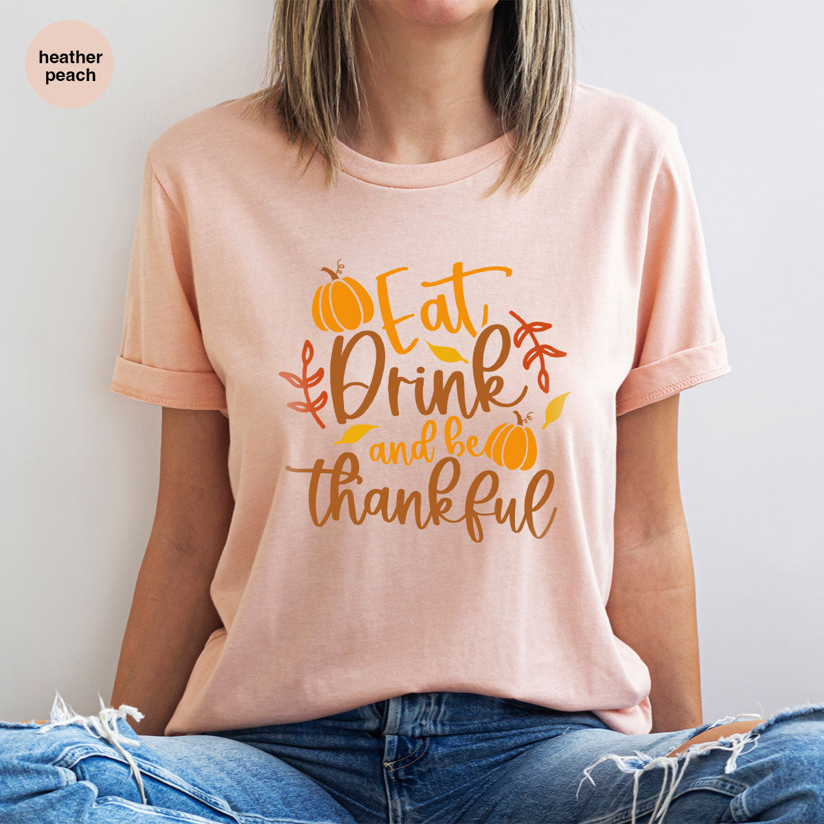 Cute Pumpkin T-Shirt, Fall Graphic Tees, Thankful Gifts, Thanksgiving Outfits, Autumn Crewneck Sweatshirt, Fall Leaves Vneck Shirt