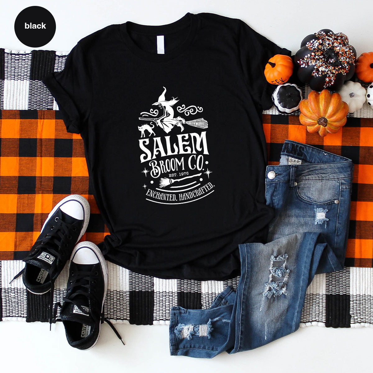 Halloween T-Shirt, Halloween Gifts, Salem Graphic Tees, Witchy Gifts, Witch Crewneck Sweatshirt, Womens Vneck T Shirt, Broom Shirt