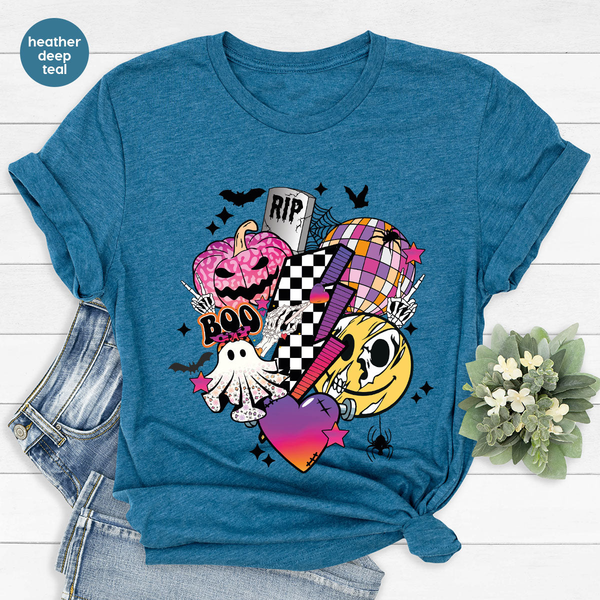 Retro Halloween Shirt, Spooky Pumpkin Shirt, Cool Checkered Outfit