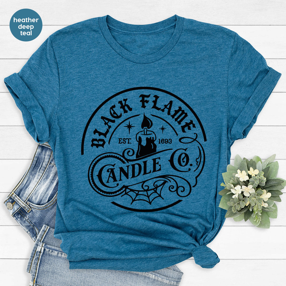 Black Flame Candle Shirt, Halloween Gifts, Hocus Pocus Tshirt, Halloween Party Clothing, Witch Vneck T-Shirt, Witchy Shirts, Gift for Her