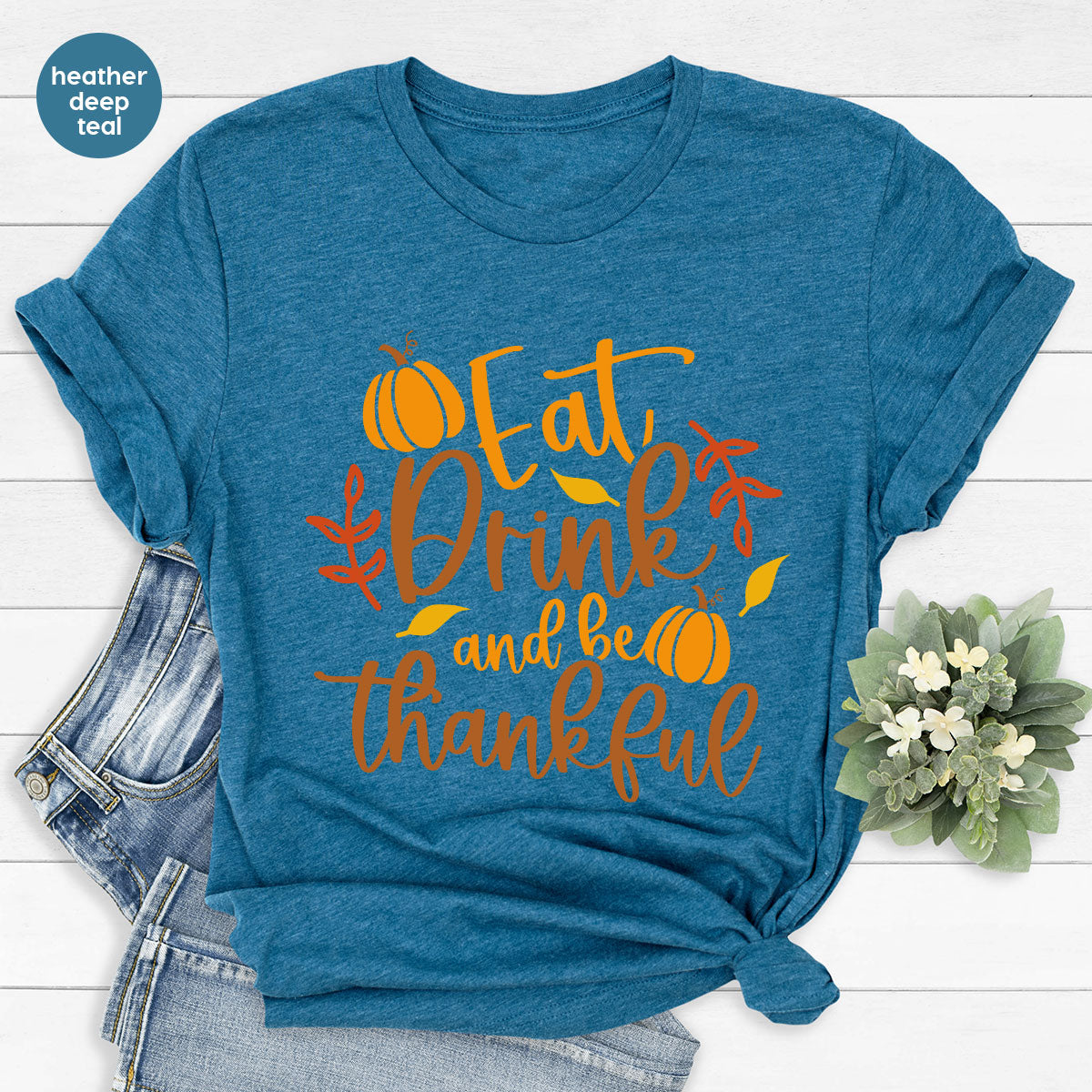 Cute Pumpkin T-Shirt, Fall Graphic Tees, Thankful Gifts, Thanksgiving Outfits, Autumn Crewneck Sweatshirt, Fall Leaves Vneck Shirt