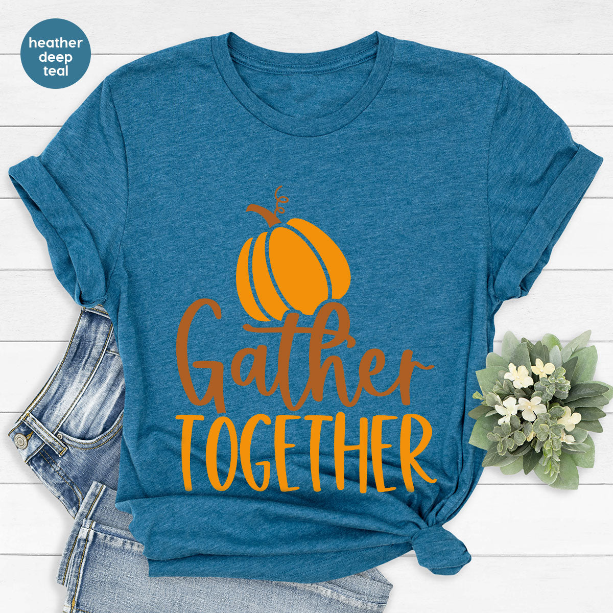 Fall Crewneck Sweatshirt, Thanksgiving Family Outfits, Pumpkin Graphic Tees, Autumn Clothing, Thankful Toddler Tshirt, Gather Together Shirt