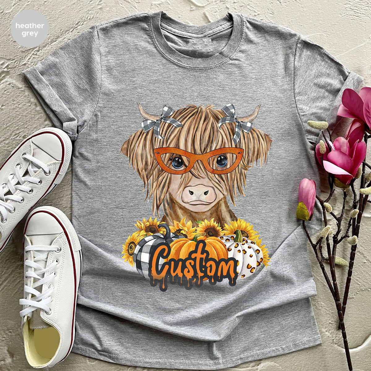 Custom Cow Shirt, Fall Graphic Tees, Personalized Farmer Gifts, Customized Pumpkin T-Shirt, Kids Farm Clothing, Thanksgiving Vneck Tshirt