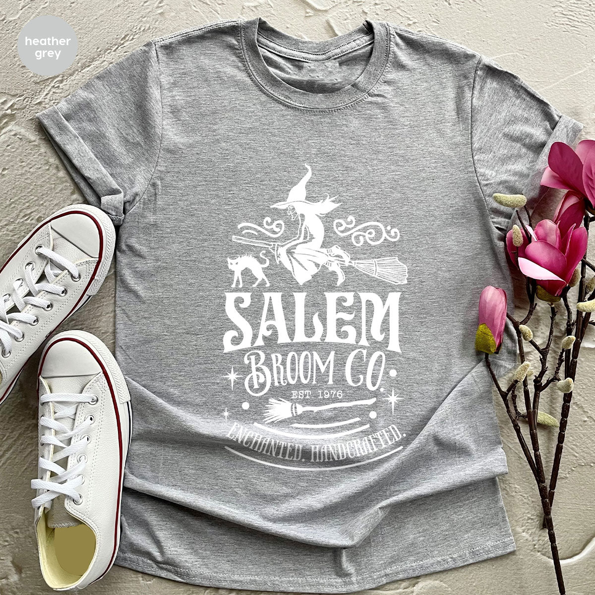 Halloween T-Shirt, Halloween Gifts, Salem Graphic Tees, Witchy Gifts, Witch Crewneck Sweatshirt, Womens Vneck T Shirt, Broom Shirt