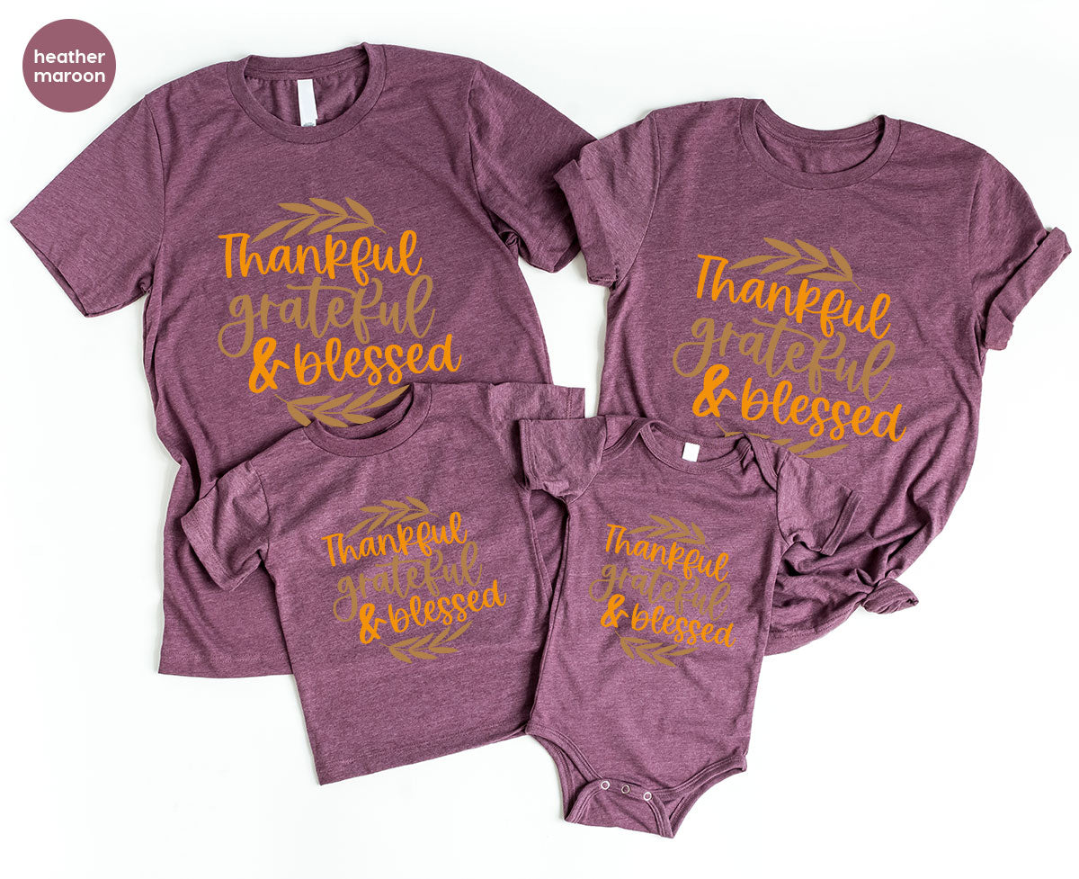 Fall Tshirt, Autumn Clothing, Gift for Her, Happy Thanksgiving Outfit, Leaves Graphic Tees, Thankful Grateful Blessed T-Shirt