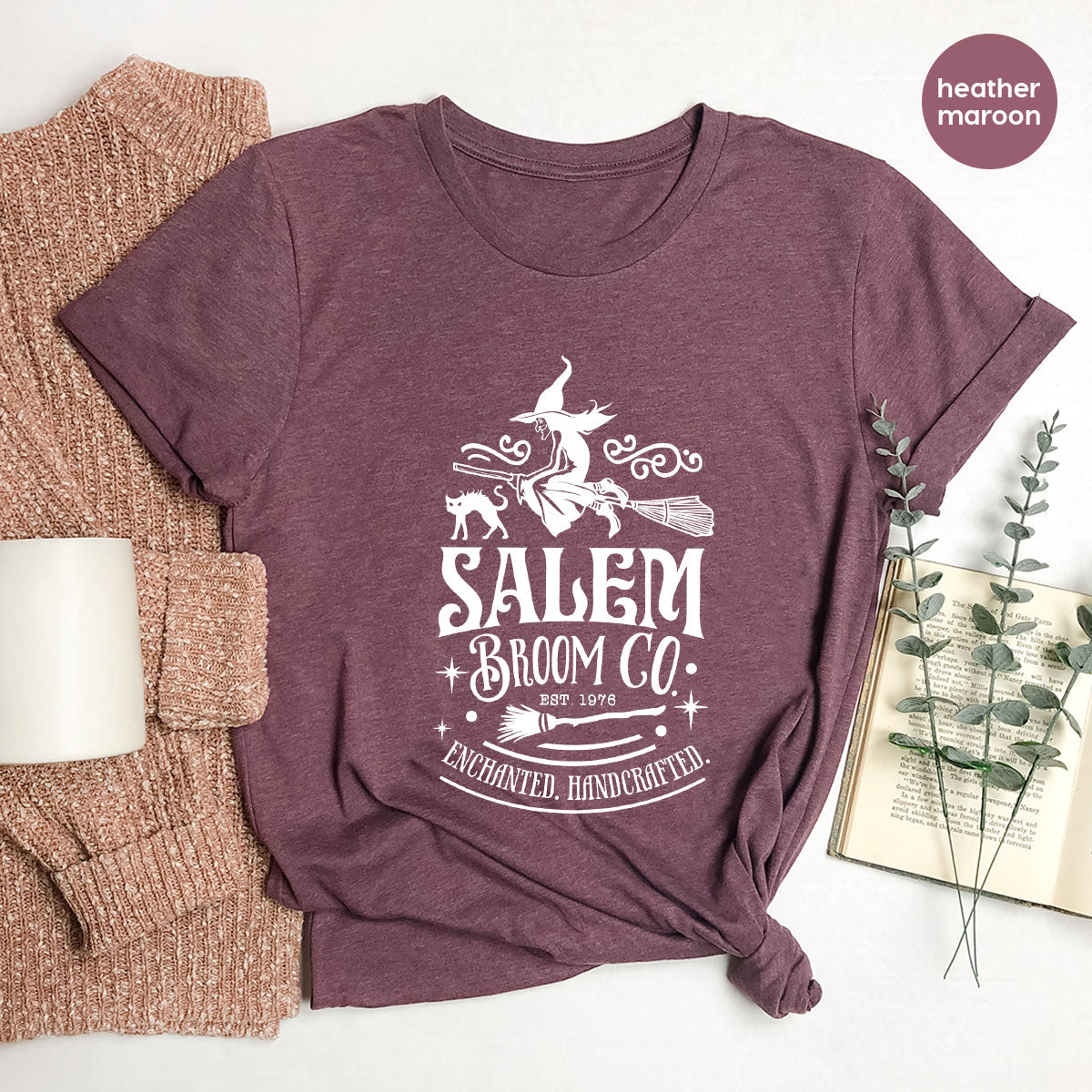 Halloween T-Shirt, Halloween Gifts, Salem Graphic Tees, Witchy Gifts, Witch Crewneck Sweatshirt, Womens Vneck T Shirt, Broom Shirt