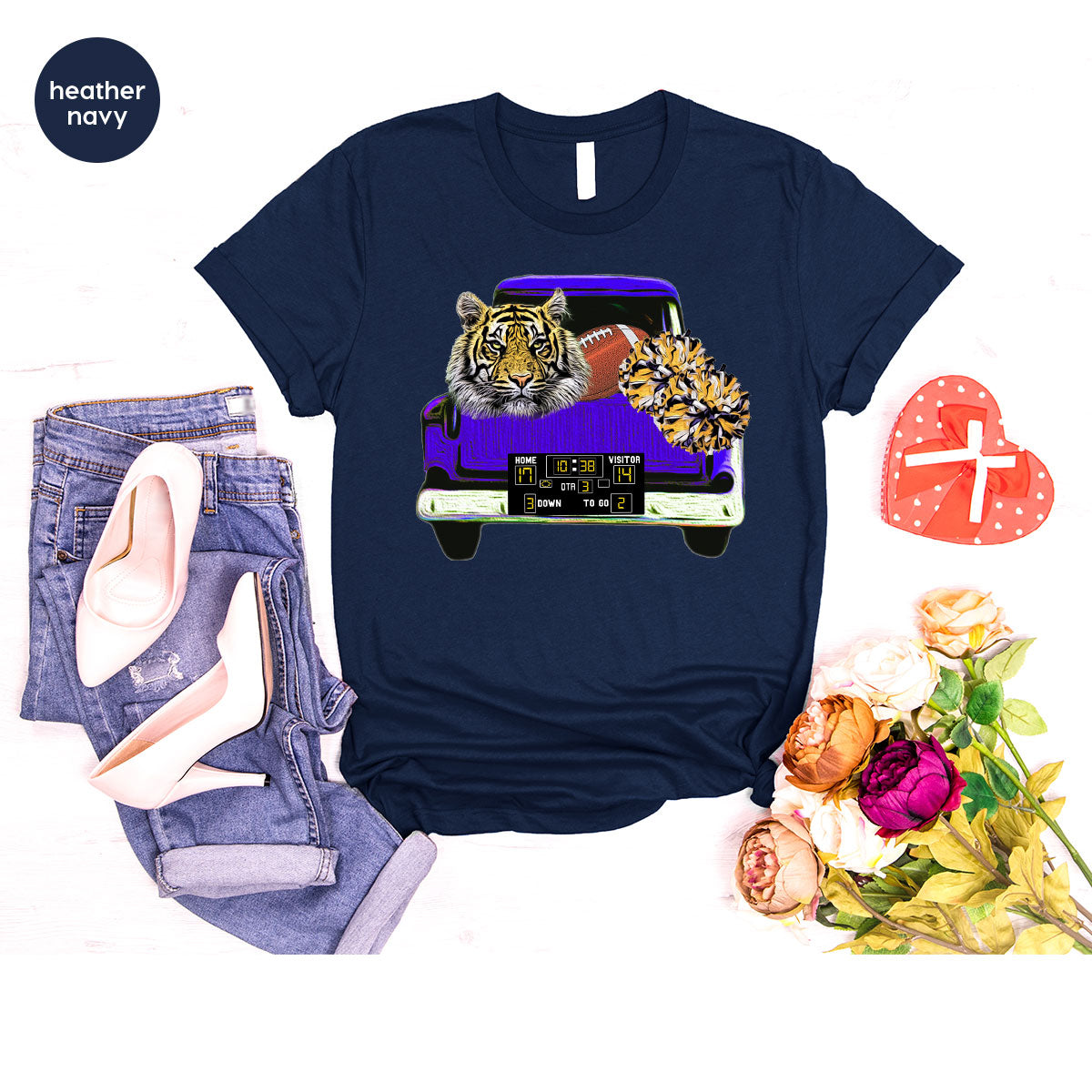 Football Truck Shirt, Tiger Graphic Tees, Football Mom TShirt, Football Gifts for Her, Cheer Vneck Shirt, Gift for Him, Sports Clothing