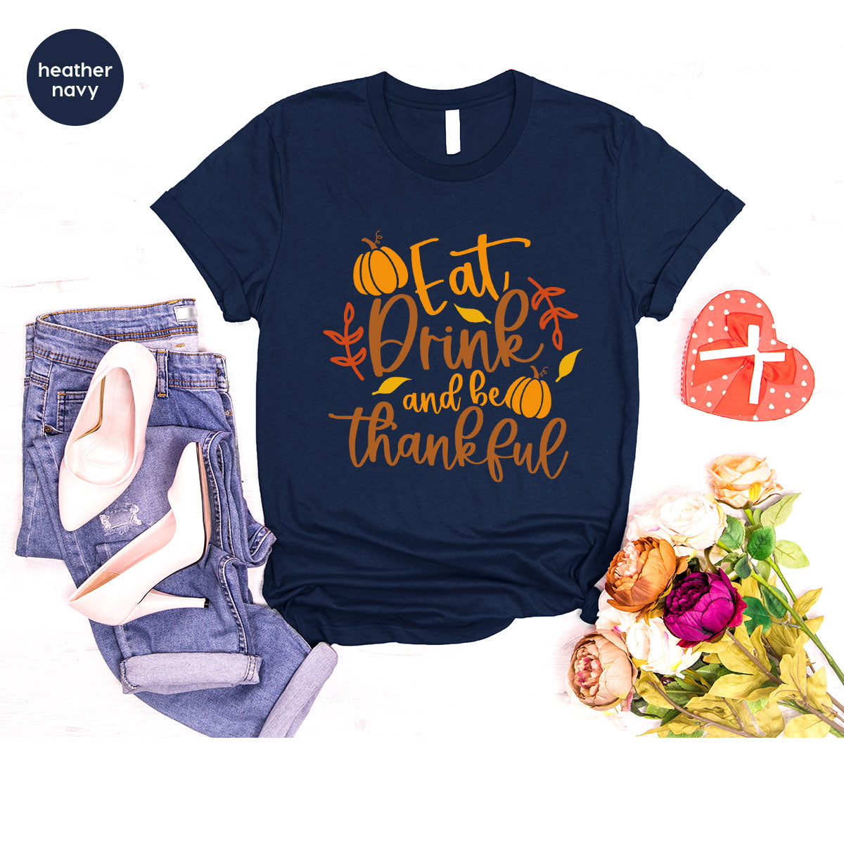 Cute Pumpkin T-Shirt, Fall Graphic Tees, Thankful Gifts, Thanksgiving Outfits, Autumn Crewneck Sweatshirt, Fall Leaves Vneck Shirt